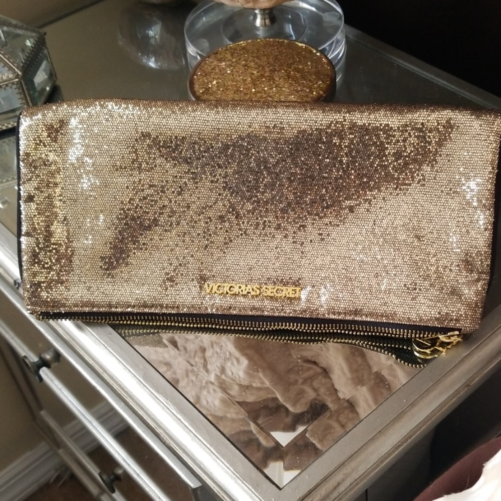 Victorias secret gold clutch/makeup bag